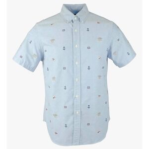Polo Ralph Lauren Men's Button Up‎ Shirt Blue Chambray Nautical Print Oxford L